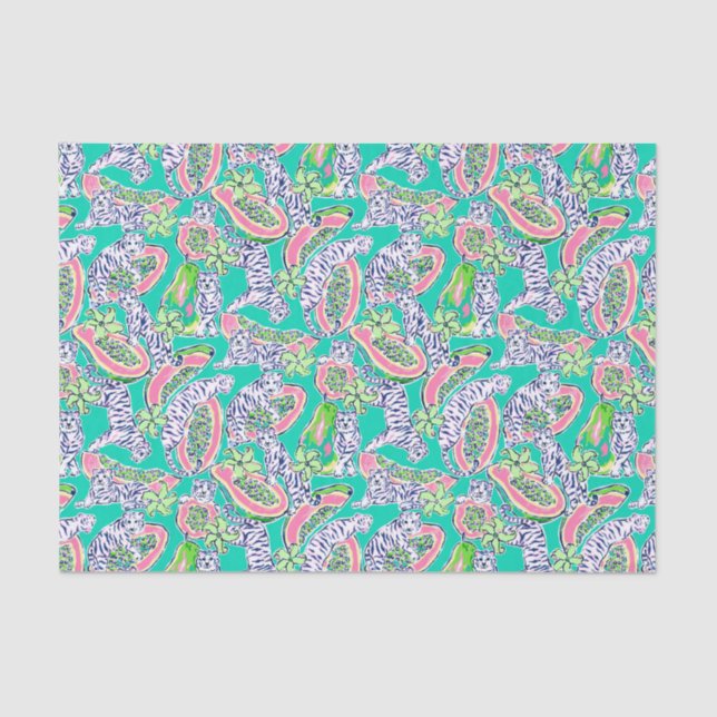Preppy Palm Beach Print Tigers and Papayas Tissue Paper (Front)