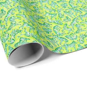 Preppy Palm Beach Print Yellow and Green Zebras Wrapping Paper