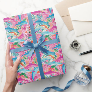 Preppy Palm Beach Tropical Dolphins Pattern Wrapping Paper