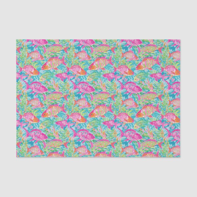 Preppy Palm Beach Tropical Fish Pattern Tissue Paper (Front)