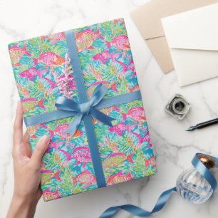 Preppy Palm Beach Tropical Fish Pattern Wrapping Paper