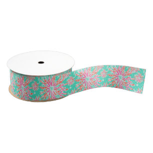 Preppy Palm Beach Tropical Flowers Pattern Grosgrain Ribbon