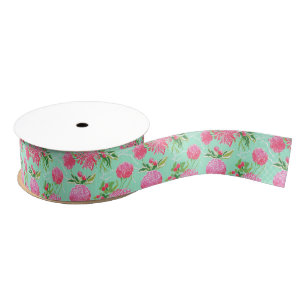 Preppy Palm Beach Tropical Flowers Pattern Grosgrain Ribbon