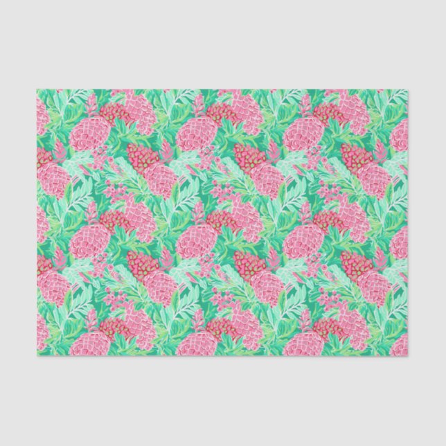 Preppy Palm Beach Tropical Flowers Pattern Tissue Paper (Front)