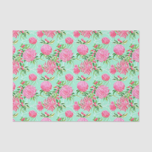 Preppy Palm Beach Tropical Flowers Pattern Tissue Paper (Front)