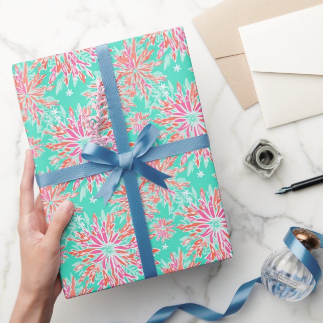 Preppy Palm Beach Tropical Flowers Pattern Wrapping Paper (Gifting)
