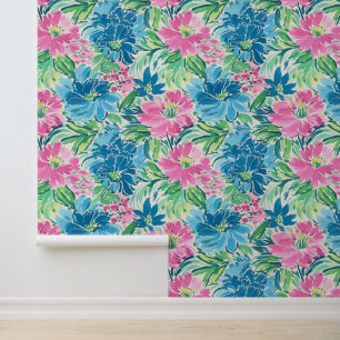 Preppy Palm Beach Tropical Flowers Wallpaper