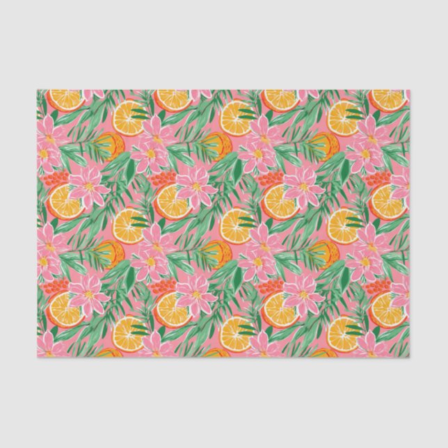 Preppy Palm Beach Tropical Oranges Pattern Tissue Paper (Front)