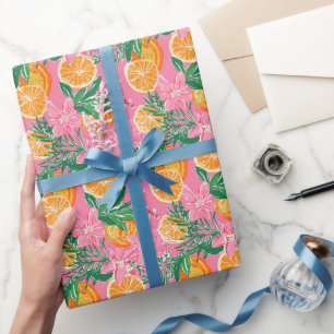 Preppy Palm Beach Tropical Oranges Pattern Wrapping Paper
