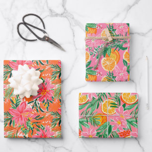 Preppy Palm Beach Tropical Oranges Pattern Wrapping Paper Sheet