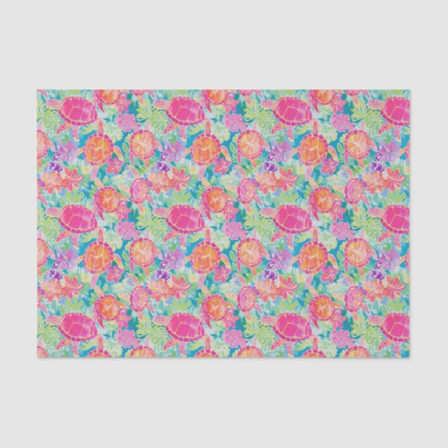 Preppy Palm Beach Tropical Turtles Pattern Tissue Paper (Front)