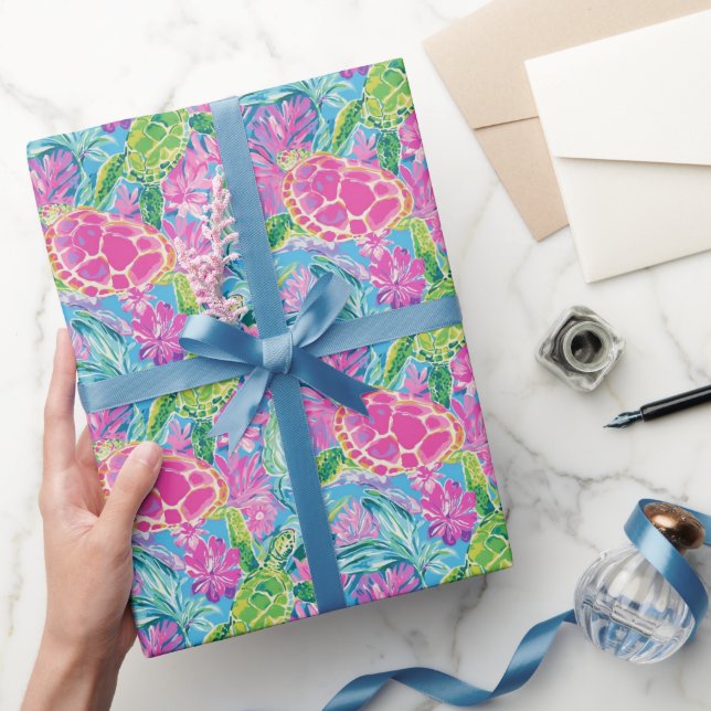 Preppy Palm Beach Tropical Turtles Pattern Wrapping Paper (Gifting)