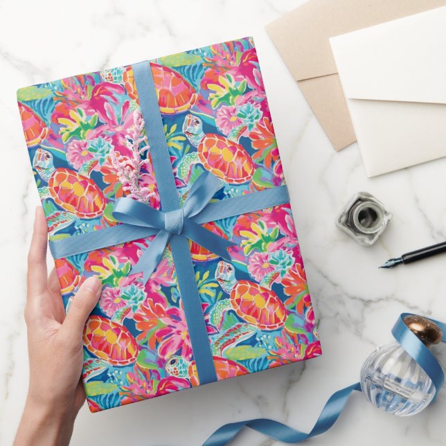 Preppy Palm Beach Tropical Turtles Pattern Wrapping Paper (Gifting)
