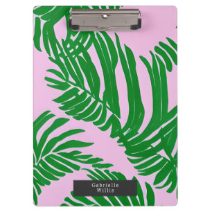Preppy Palm Leaves Pink And Green  Clipboard