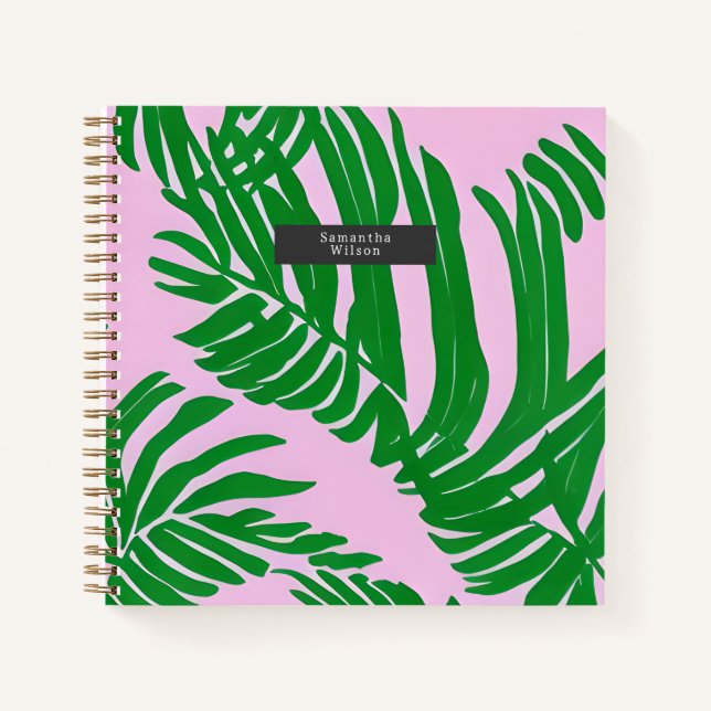 Preppy Palm Leaves Pink And Green  Notebook (Front)