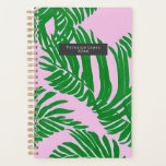 Preppy Palm Leaves Pink And Green Planner<br><div class="desc">Green palm leaves over pink background.</div>