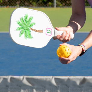 Preppy Palm Tree Monogram Carbon Fibre Pickleb Pickleball Paddle