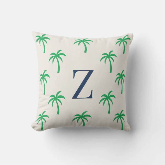 Preppy Palm Tree Monogram Throw Pillow  (Front)