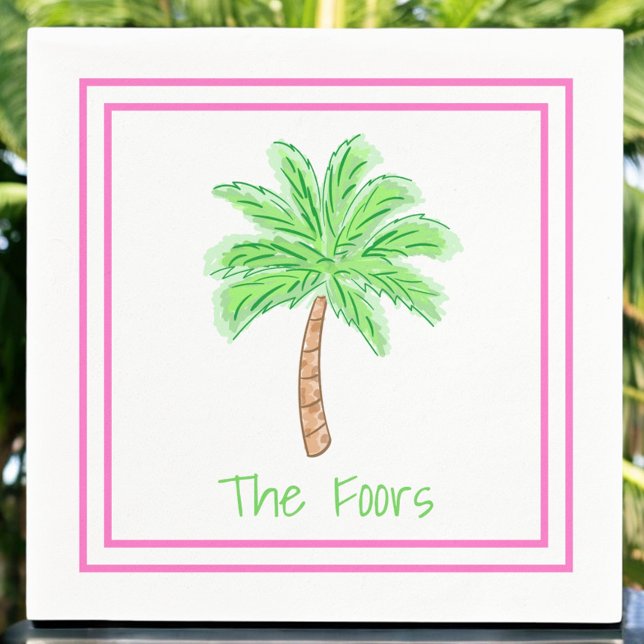 Preppy Palm Tree Personalised Border  Napkin (Creator Uploaded)