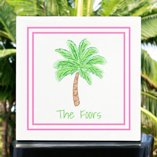 Preppy Palm Tree Personalized Border Lunch Dinner Napkin