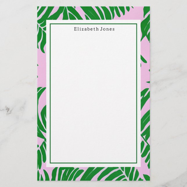 Preppy Palm Tree Pink + Green Stationery (Front)