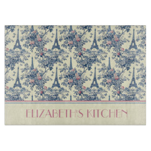 Preppy Paris Toile Pink and Blue Monogram Cutting Board