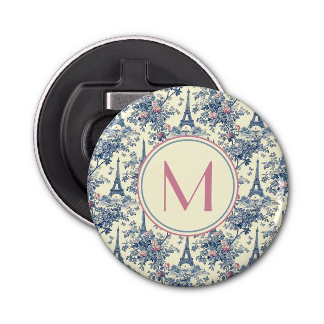 Preppy Parisian Toile Monogram Bottle Opener (Front)