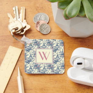 Preppy Parisian Toile Monogram Key Ring