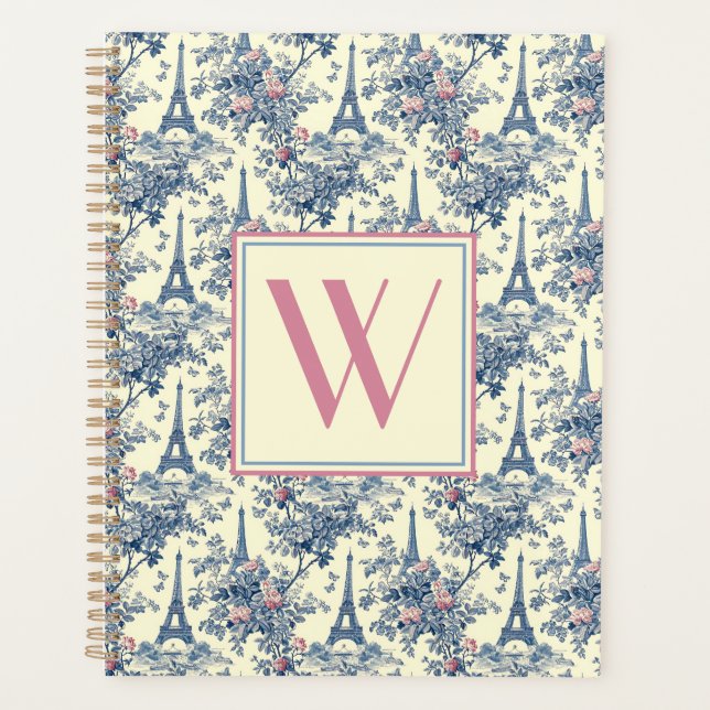 Preppy Parisian Toile Monogram Planner (Front)