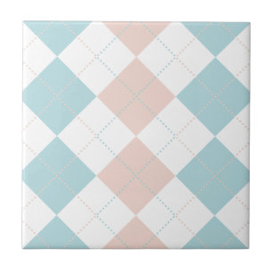 Preppy Pastel Blue and Pink Chequered Patterns Tile