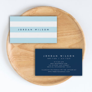 Preppy Pastel Blue and White Stripes Blue Business Card