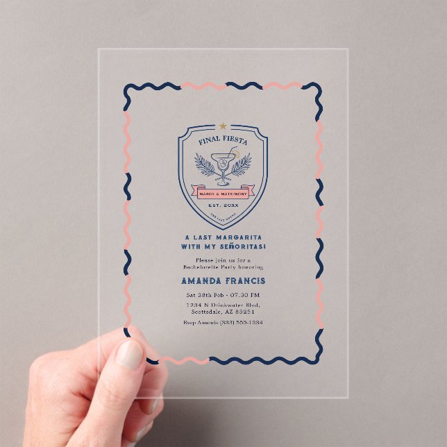 Preppy Pastel Final Fiesta Acrylic Bachelorette Invitations (Insitu (Handheld))