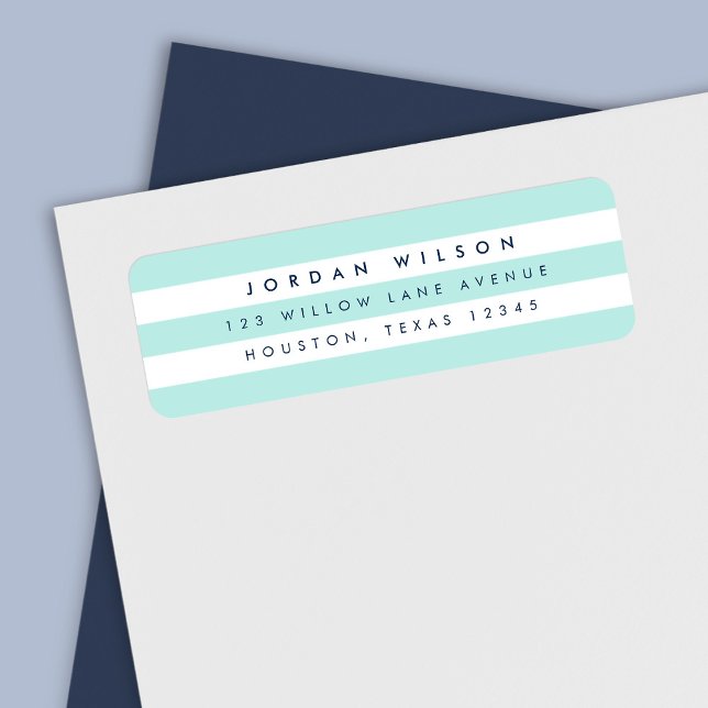 Preppy Pastel Mint & White Stripes Return Address (Creator Uploaded)