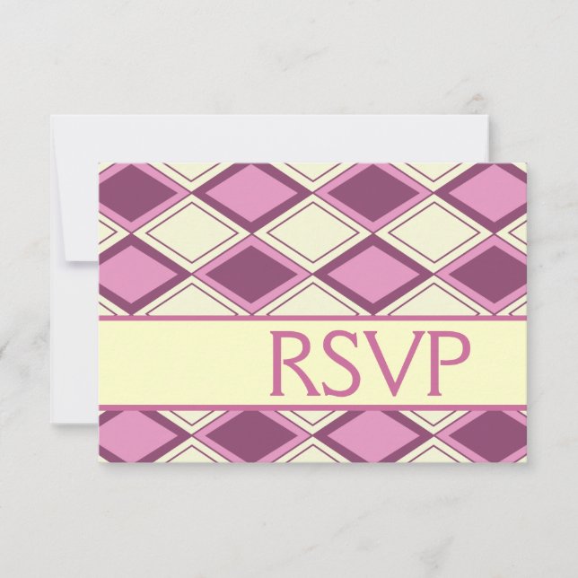 Preppy Pastel Pink Argyle Modern Birthday RSVP Card (Front)