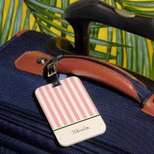 Preppy Pastel Pink Striped Luggage Tag