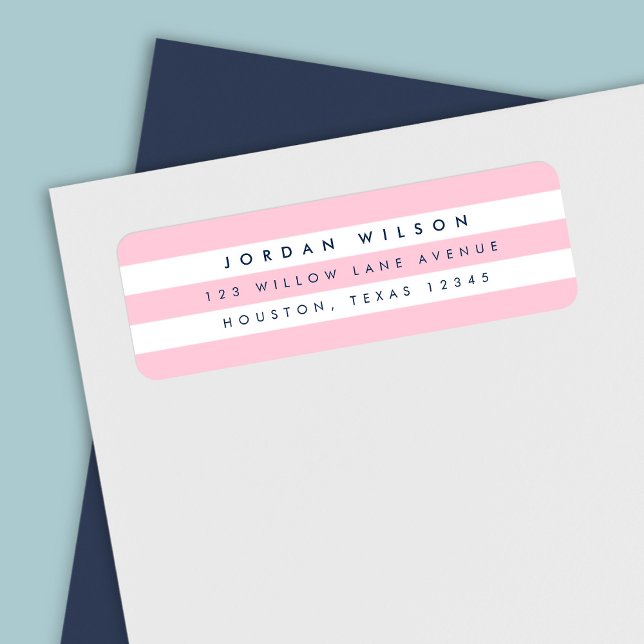 Preppy Pastel Pink & White Stripes Return Address (Creator Uploaded)
