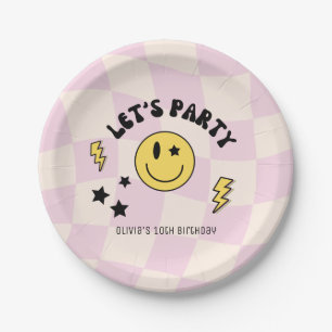 Preppy Pastel Pink Y2K Retro Birthday Paper Plate