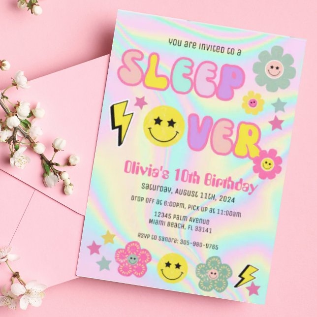 Preppy Pastel Pink Y2K Sleep Over Birthday Invitation (Creator Uploaded)