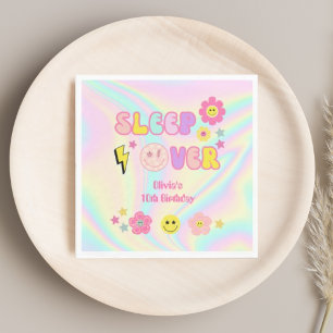 Preppy Pastel Pink Y2K Sleep Over Birthday Napkin