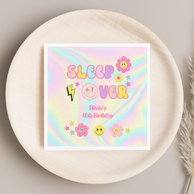 Preppy Pastel Pink Y2K Sleep Over Birthday Napkin (Creator Uploaded)