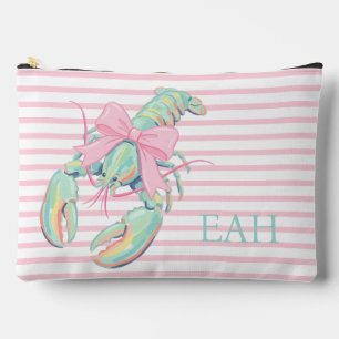 Preppy Pastel Watercolor Lobster Monogram Accessory Pouch