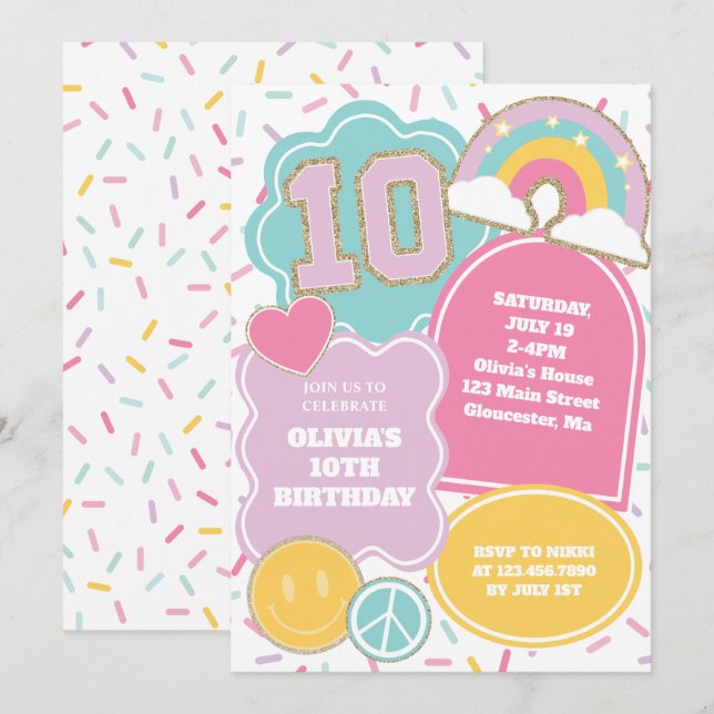 Preppy Patch 10th Birthday Invitation (Front/Back)