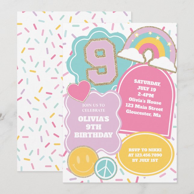 Preppy Patch 9th Birthday Invitation (Front/Back)