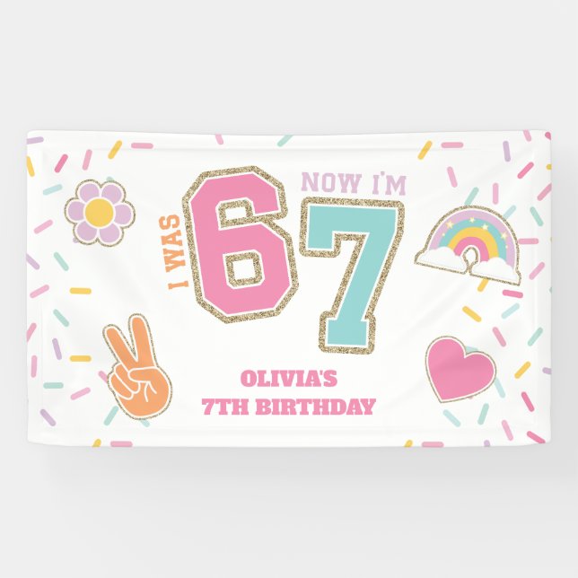 Preppy Patch I was SIX now I'm SEVEN 7th Birthday Banner (Horizontal)