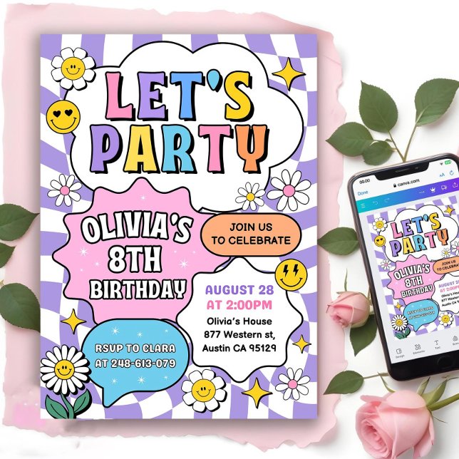 Preppy Patch Letter Invitation, Girl Birthday Invi Invitation (Creator Uploaded)