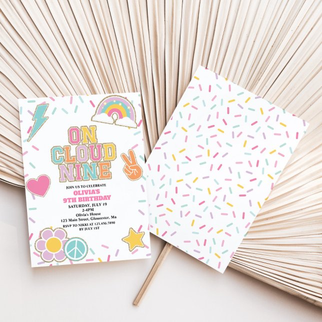 Preppy Patch On Cloud Nine 9TH Birthday Invitation (Creator Uploaded)