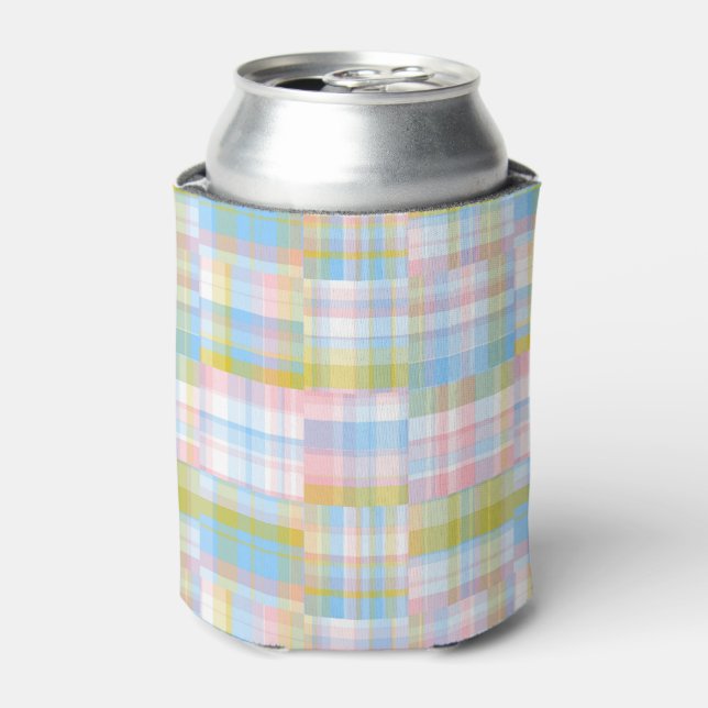 Preppy Patchwork Look Madras Pastel Can Cooler (Can Front)
