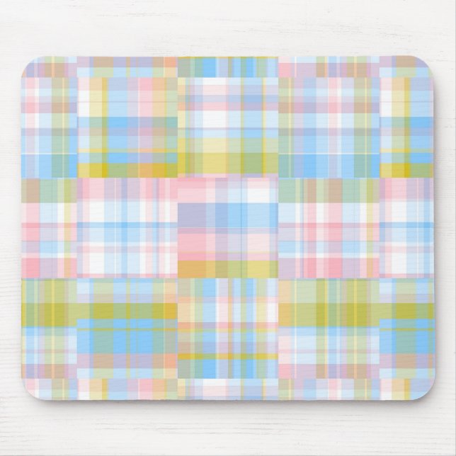 Preppy Patchwork Look Madras Pastel Mouse Mat (Front)