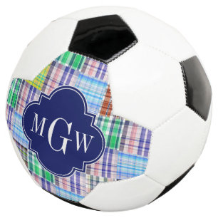 Preppy Patchwork Madras Navy Quatrefoil  Monogram Football