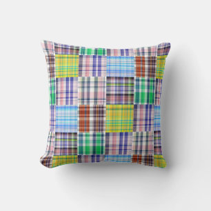 Preppy Patchwork Madras Plaid Pattern Cushion